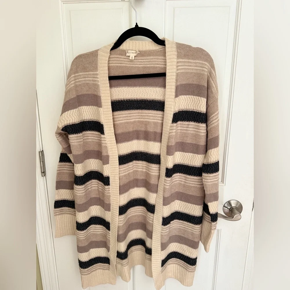 Hem & Thread‎ Beige and Black Striped Cardigan